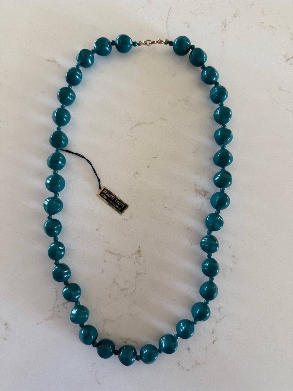 Vintage Genuine Lucite Teal Bead Necklace - Classic Women's Jewelry